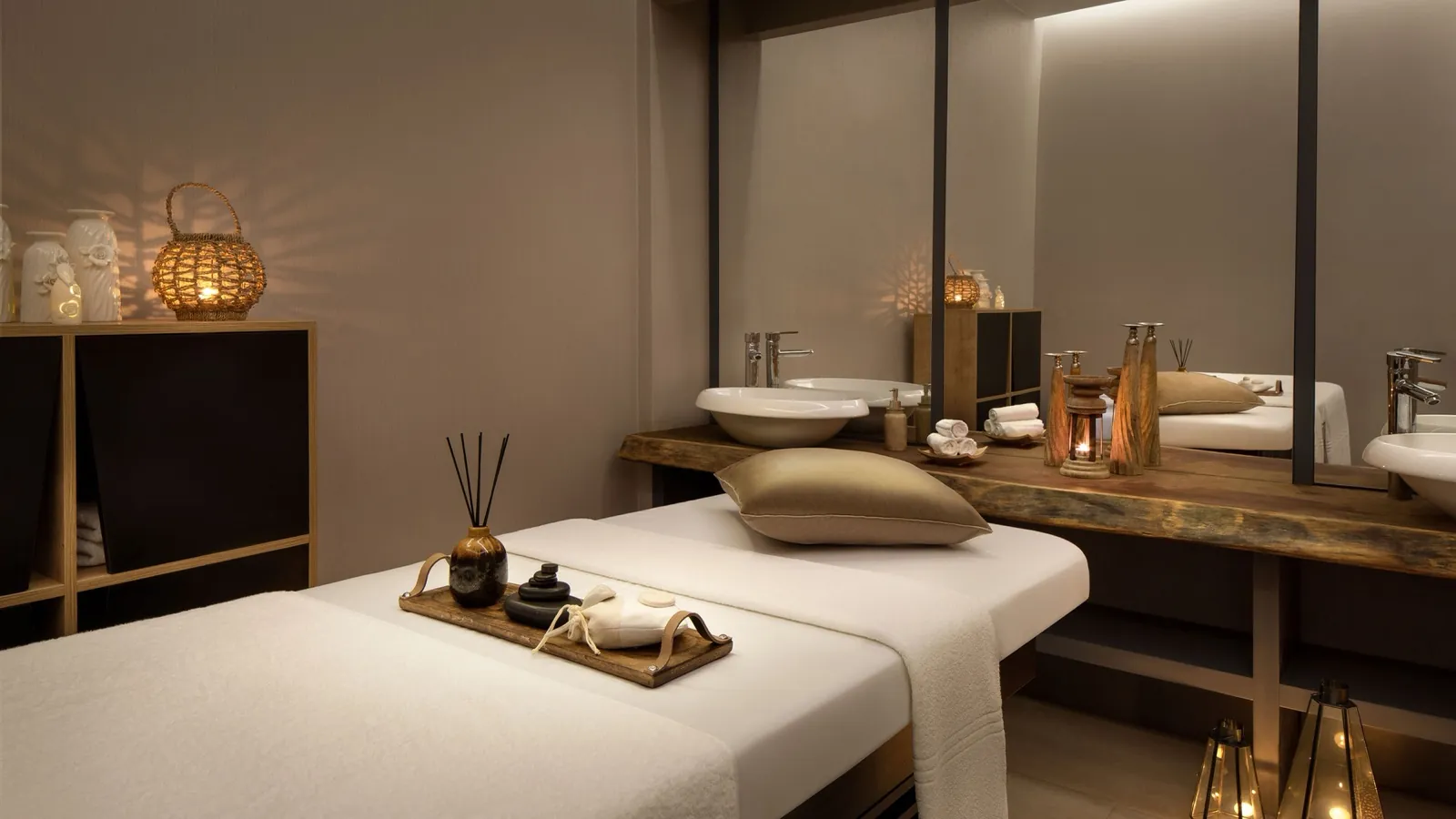 A treatment room prepared for a massage